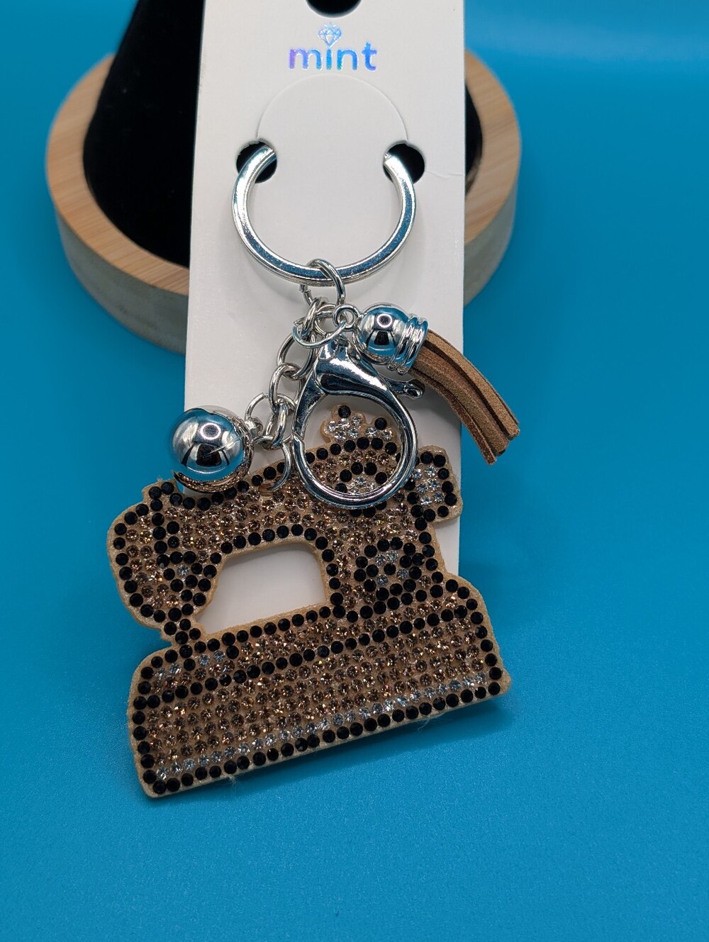 Mint Gold Rhinestone Sewing Machine Keychain/Bagcharm  with Tassel